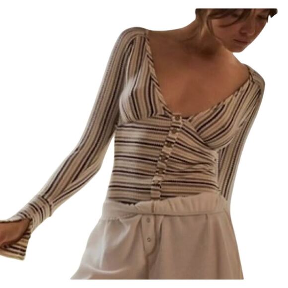 Free People Intimately Free Thermal Bodysuit By The Fire Women M Stripe Cream - Picture 9 of 9